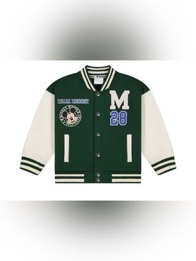Kids Team Mickey Mouse 28 Green White Varsity Jacket Size 3T